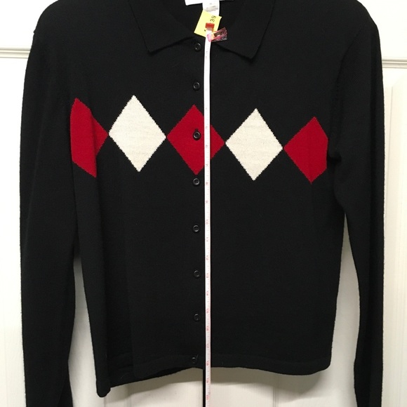 Jones New York black,white and red button front sweater. Acrylic and lambs wool. - Picture 3 of 6